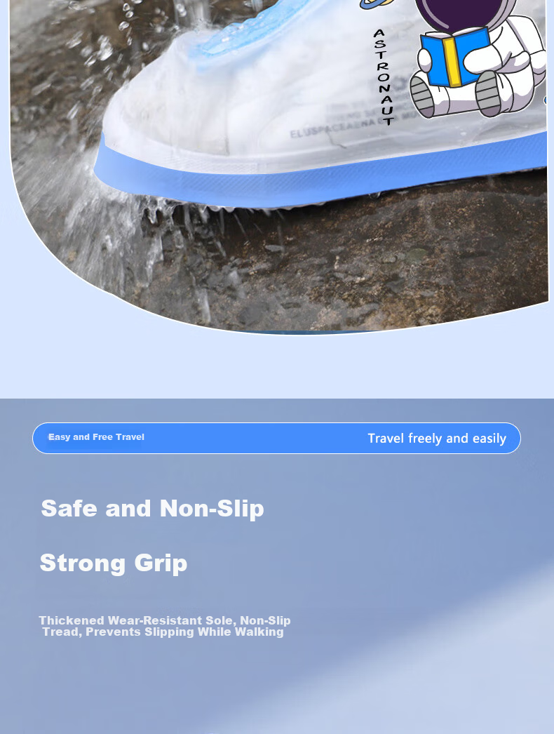 Qihaiqiu Children's Rain Shoe Covers Unisex Mid-High Anti-Slip Wear-Resistant Thickened Waterproof Storm Boots Astronaut XXL 3