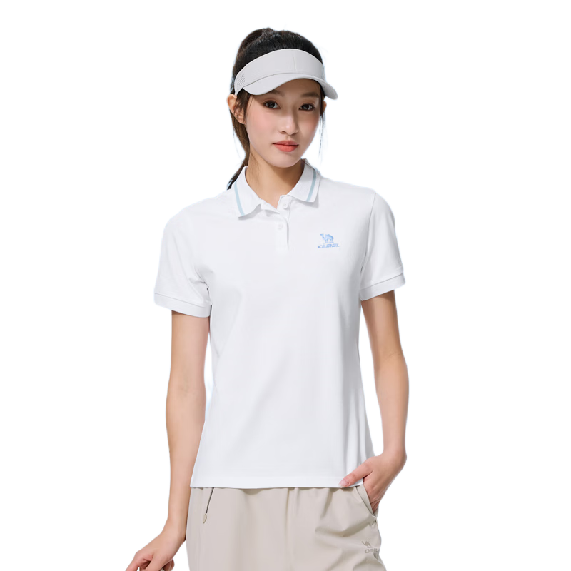 CAMEL Women's Quick-Dry Sports Polo Shirt, Casual Short Sleeve T-Shirt, White XXL C26BAXLN033
