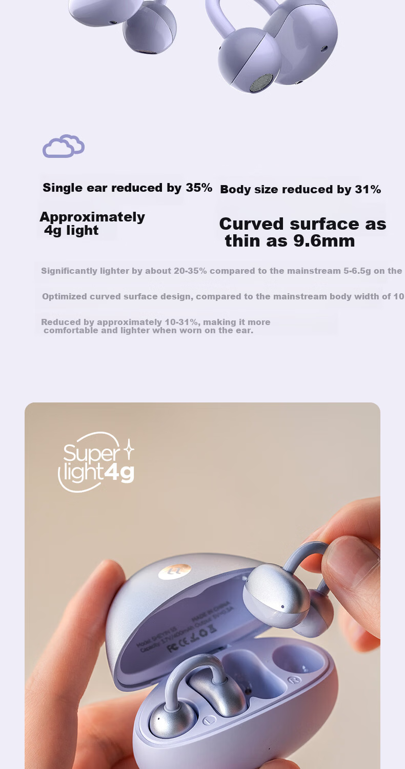 SHEYIN S5 Clip-On Bluetooth Earphones Open Air Conduction Non-In-Ear Sport Earhook Long-Wear Comfortable Compatible with Apple Huawei Phones Champagne Gold 8