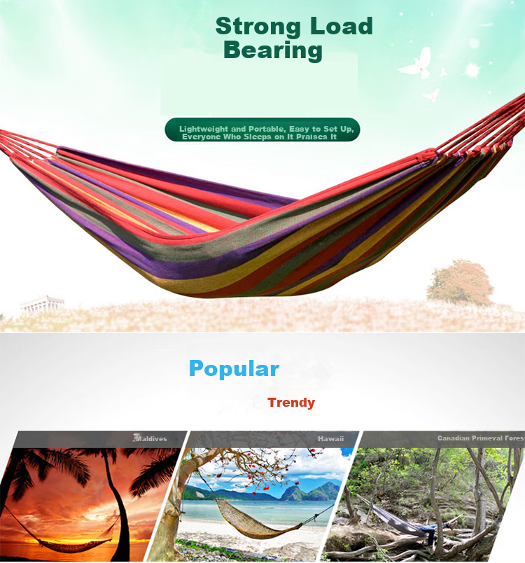Adandyish New Single Canvas Striped Hammock Thickened and Widened Outdoor Leisure Swing Camping Sleeping Hammock Blue 1