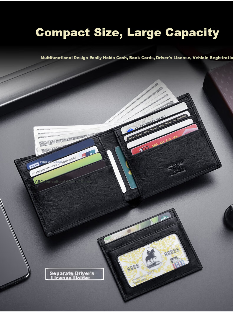 SEPTWOLVES Men's New Two-in-One Genuine Leather Large Capacity Wallet Card Holder Gift for Father Husband Birthday 3