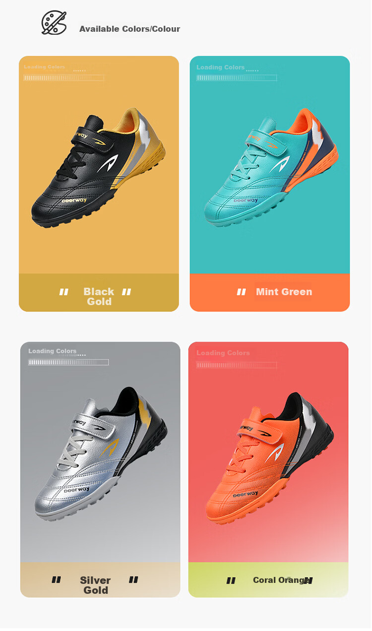 DEERWAY Kids Soccer Shoes Velcro Slip-On Boys Girls Primary School TF Turf Non-Slip Wear-Resistant Black Gold Size 39 8
