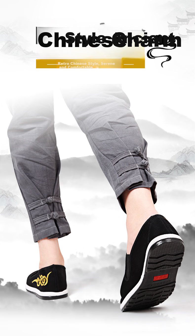 BUSHEYUAN Traditional Men's Cloud Embroidery Casual Layered Sole Old Beijing Cloth Shoes for Men 93X-7718 Black Size 41 1