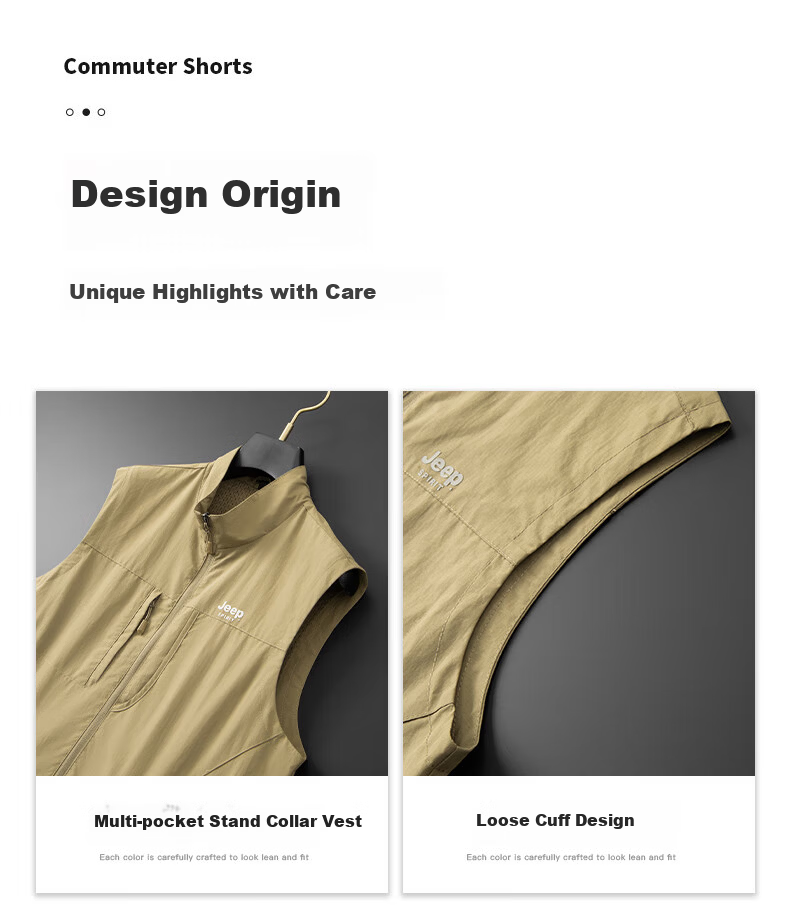 JEEP SPIRIT Men's Spring and Autumn Casual Sleeveless Vest Khaki L 27