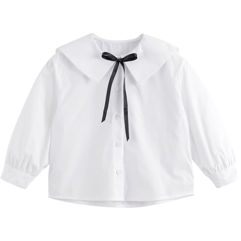 MARC&JANIE Girls' Butterfly Bow Collar Shirt, Children's Pure Cotton Blouse, Spring 2026 Collection, 250173