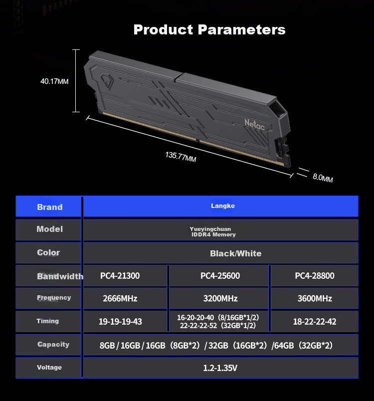 Netac 8GB DDR4 2666 Desktop RAM Yueying III Series Gaming Heat Spreader - Premium Chips (C19) Black 10