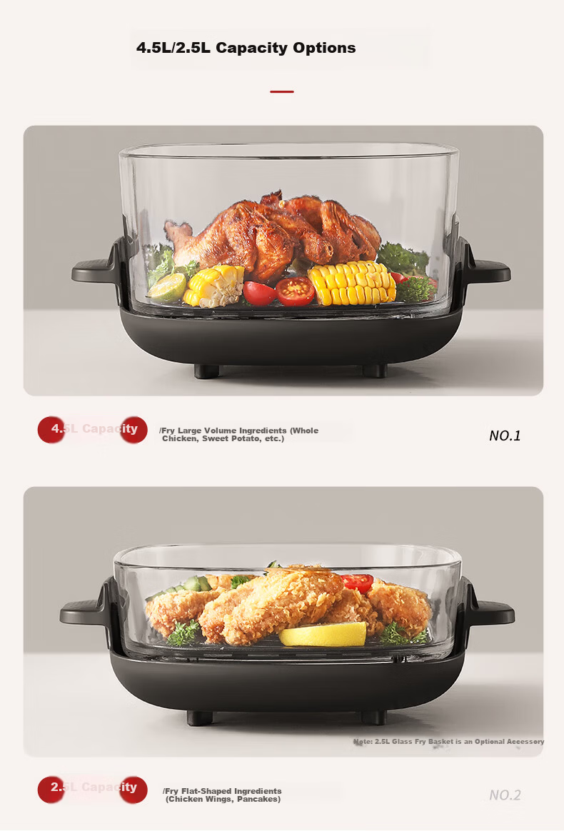 DU PONT Air Fryer 2026 New Model High Borosilicate Glass 0 Coating Visible Multifunctional Electric Fryer Non-stick Easy Clean Electric Oven Fryer and Roaster 4.5L No Flip 2