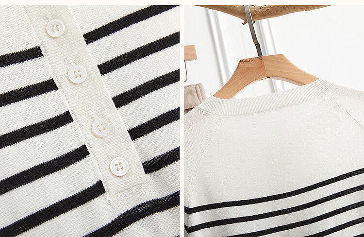 Demana Japanese Style Artistic Commuter Spring Autumn Colorblock Striped Round Neck Slimming Knit Sweater 37
