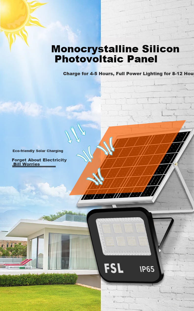 FSL Foshan Lighting LED Solar Outdoor Light Waterproof IP65 Floodlight Smart Light Control Remote Dimming Timer Super Bright Street Light 192lm Battery 4000mA + 2.2m Charging Cable 5