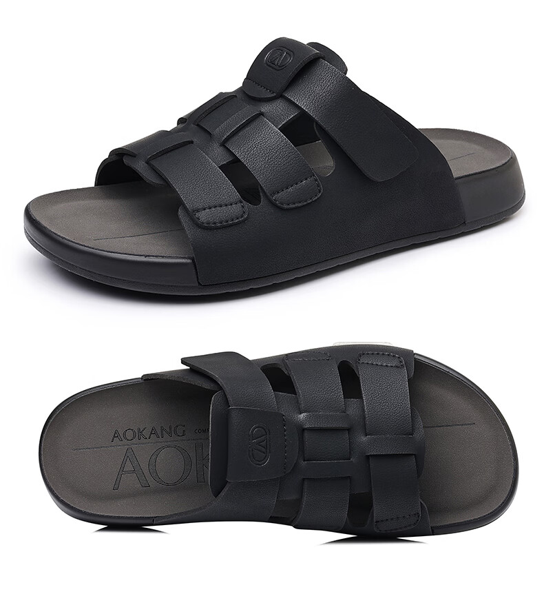 Aokang Summer Men's Casual Beach Sandals Black Size 43 26