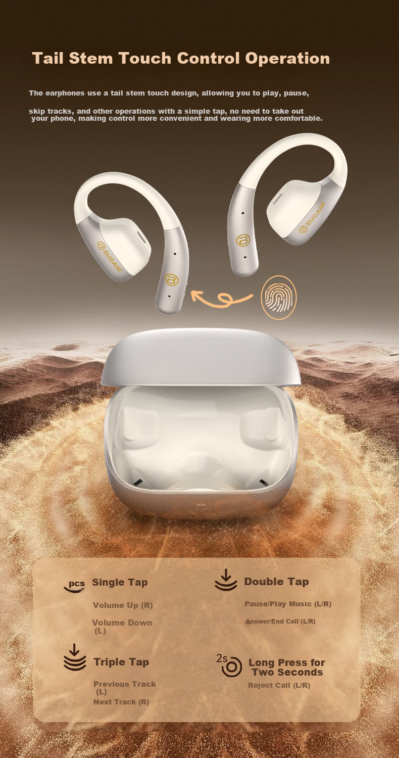 BUGANI Fit B18 Bluetooth Earphones Ear-Hook Open Wireless In-Ear AI Simultaneous Translation Sports Running Noise-Cancelling Ear Clips Comfortable Long Wear Black 5