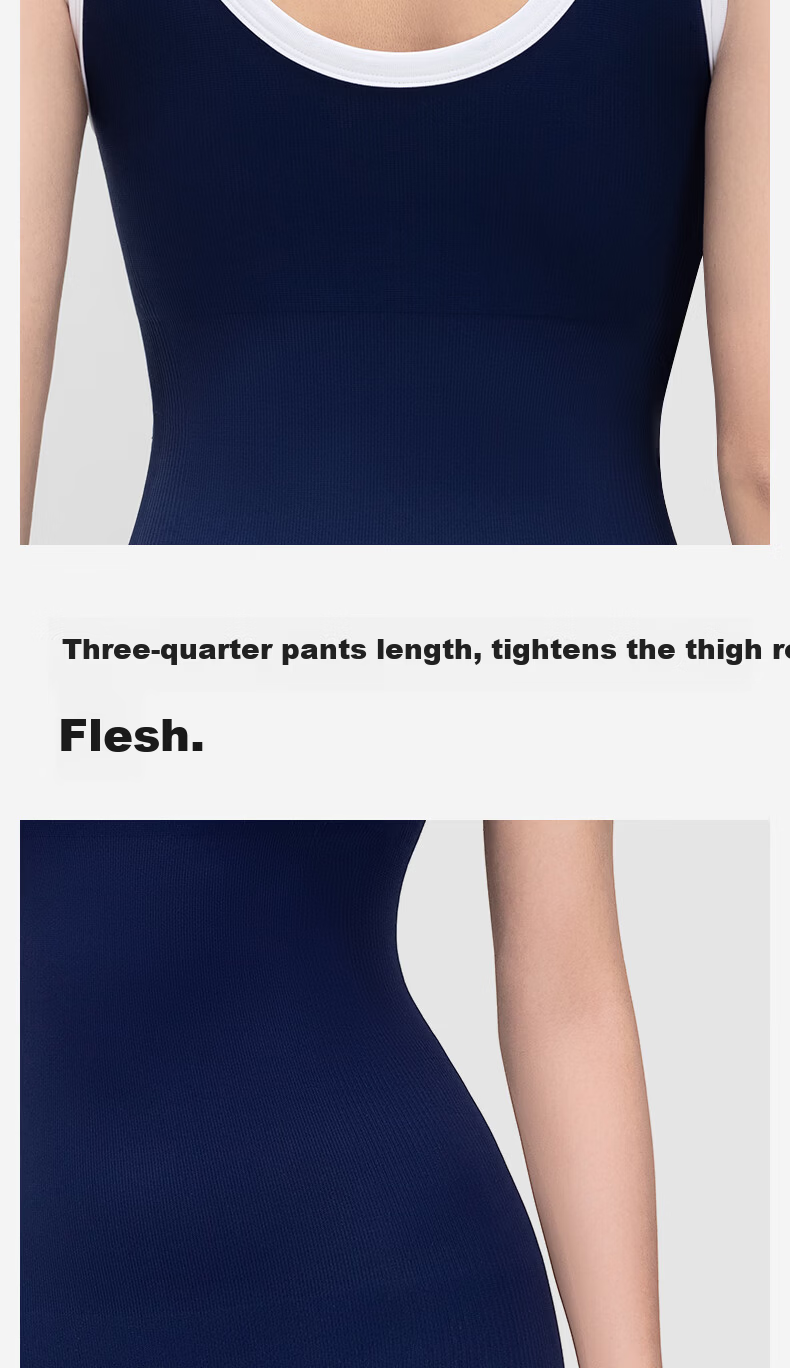 Curvilism [Victoria Song Style] Yoga Fitness Shaping Bodysuit Tummy Control Hip Lift Waist Cincher Navy Blue Size L 11