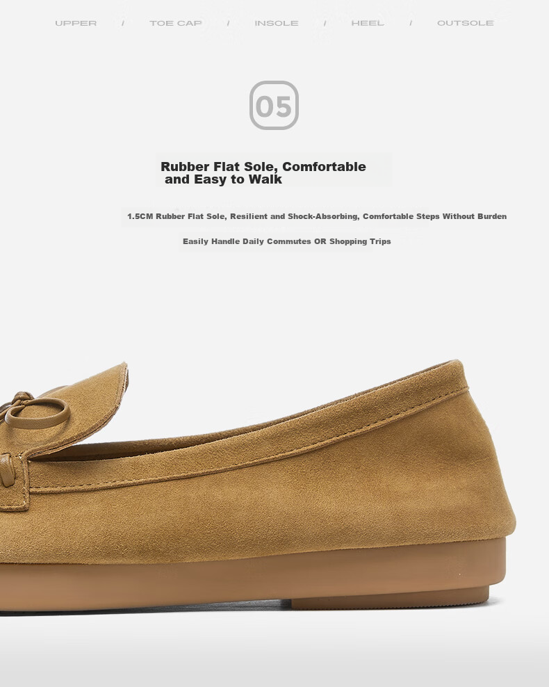 Goldlion Women's Shoes 2026 Spring Bowknot Comfortable Flat Loafers Slip-On G608610132 Apricot Size 37 13
