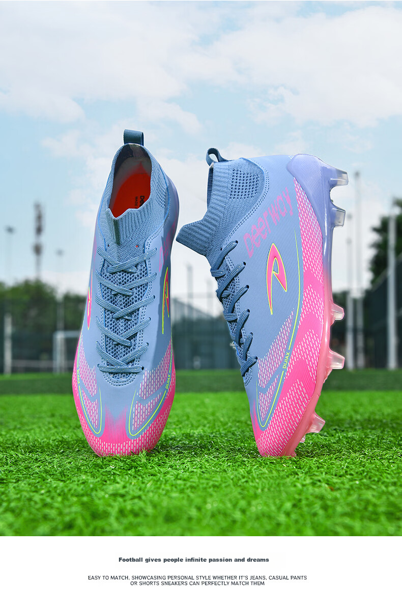 DEERWAY Youth Soccer Shoes AG Studs Grass Field Non-Slip Wear-Resistant Training Match Shoes Rose Red Purple AG Studs Size 41 17