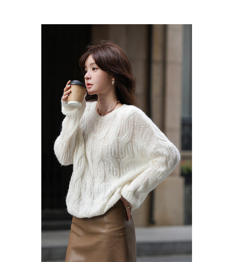 MT Fashion Cable Knit Spring Simple Crew Neck Versatile Loose Long Sleeve Pullover Sweater 10