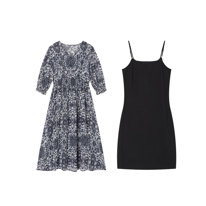 Demana Romantic Chiffon Season Spring Urban Commuter V-Neck Slim Waist Women's Two-Piece Dress