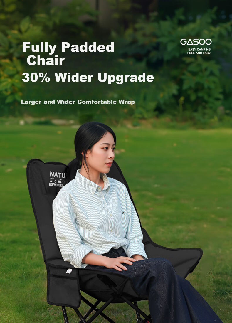 Gosoo Outdoor Folding Chair Camping Chair Padded High Back Moon Chair Dual-Use Recliner Nap Chair Lazy Rest Chair 1