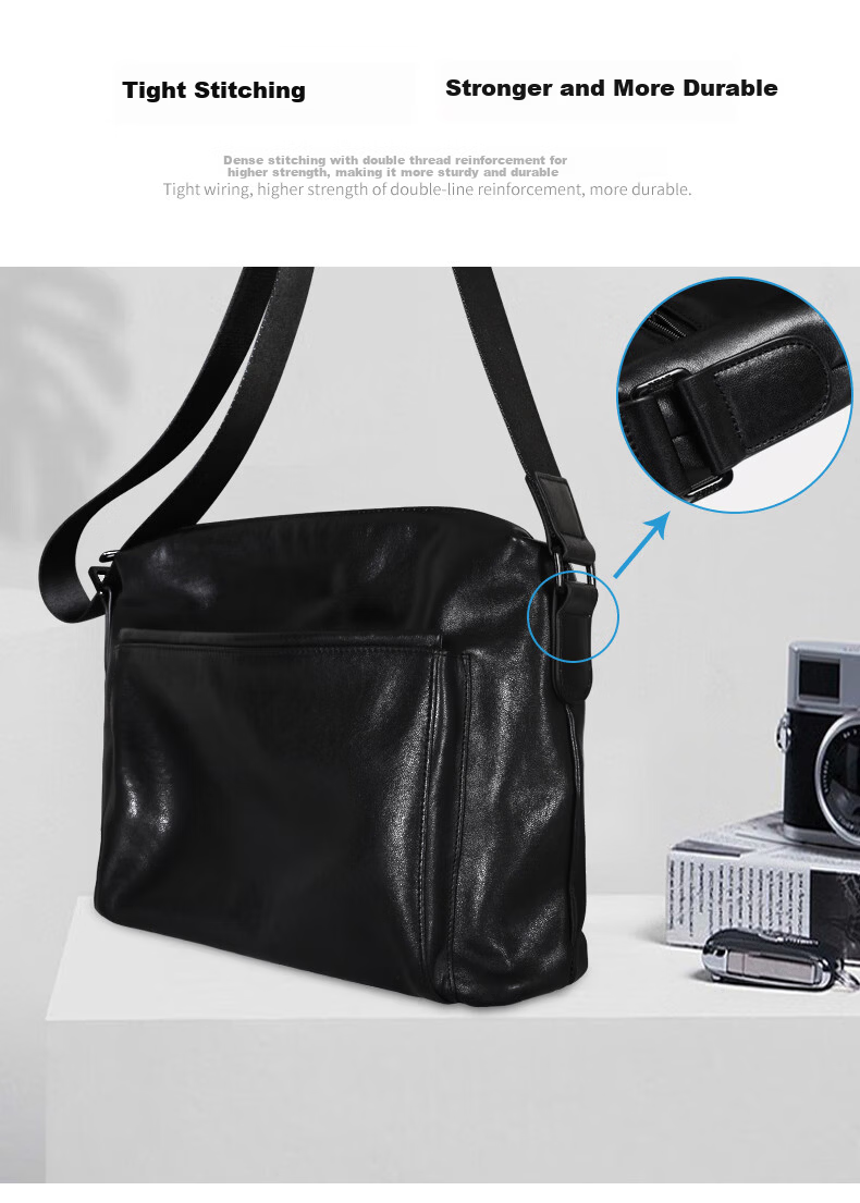BJIAX Genuine Leather Crossbody Bag Large Capacity First Layer Cowhide Shoulder Bag Men's Commuter Casual Bag 11