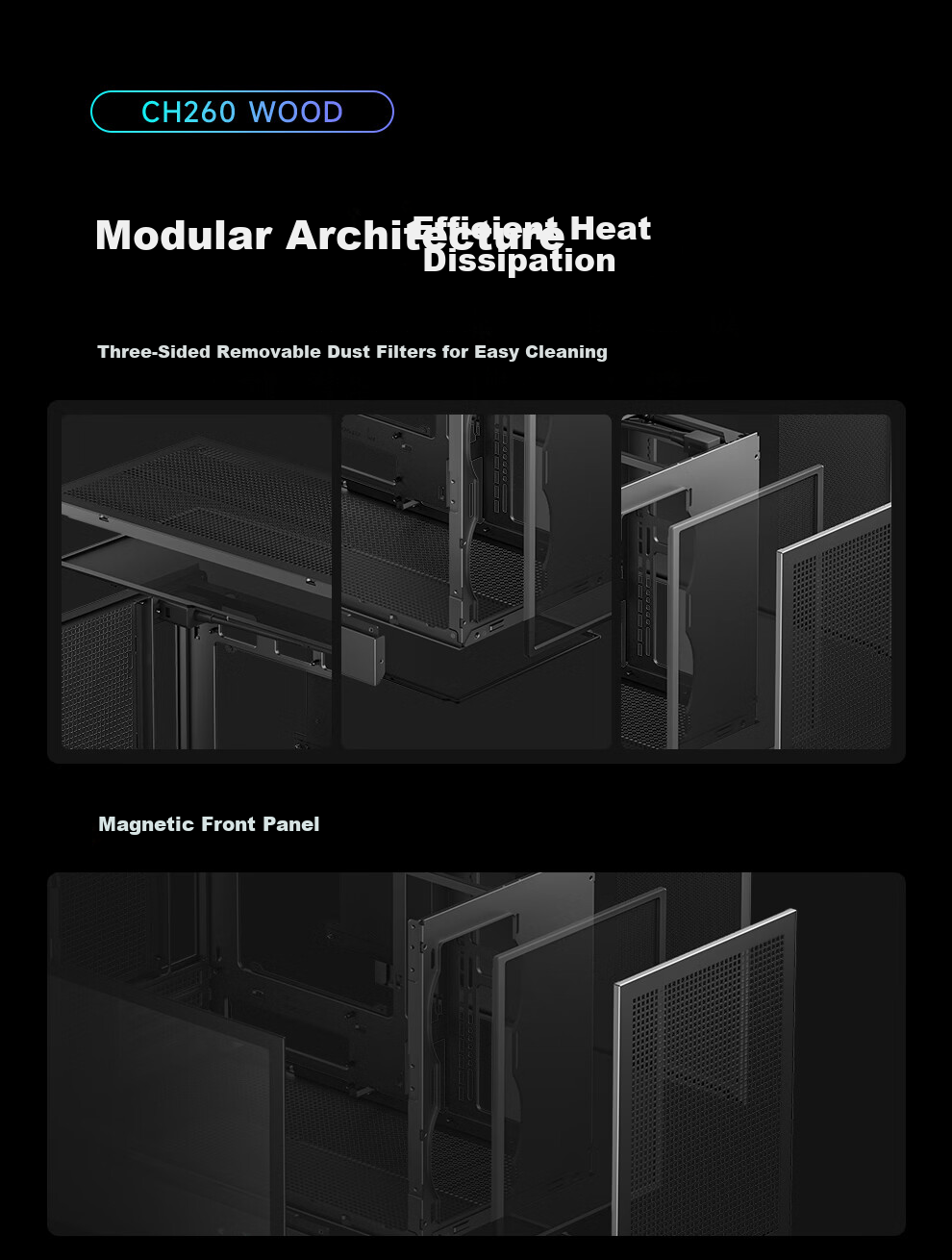 DEEPCOOL CH260WOOD Black Case Compatible with Backplate Motherboard / 360mm Water Cooling / ATX Power Supply / 174mm Air Cooling / Wood Grain Finish I/O Interface 12