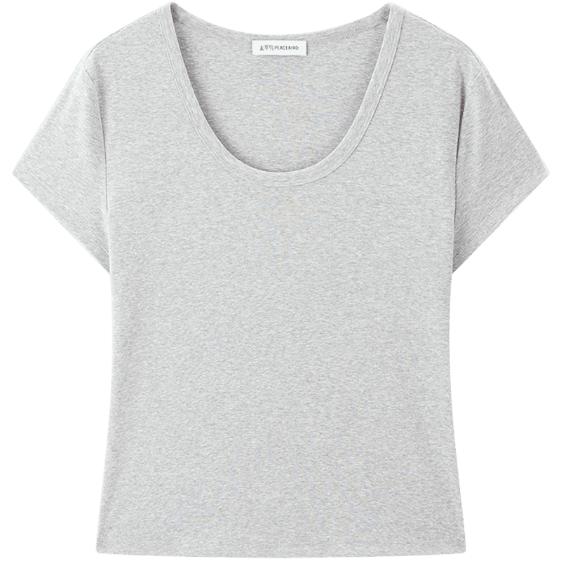 Peacebird Women's T-Shirt [Early 8 Commute T] Straight Shoulder Basic Short Sleeve Summer U-Neck Top U-Neck - Gray S