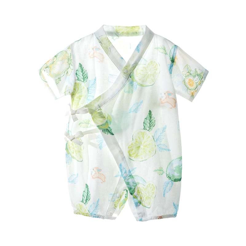 Betis Baby Clothes Summer Thin Newborn Short Sleeve Bamboo Cotton Gauze Romper Pajamas