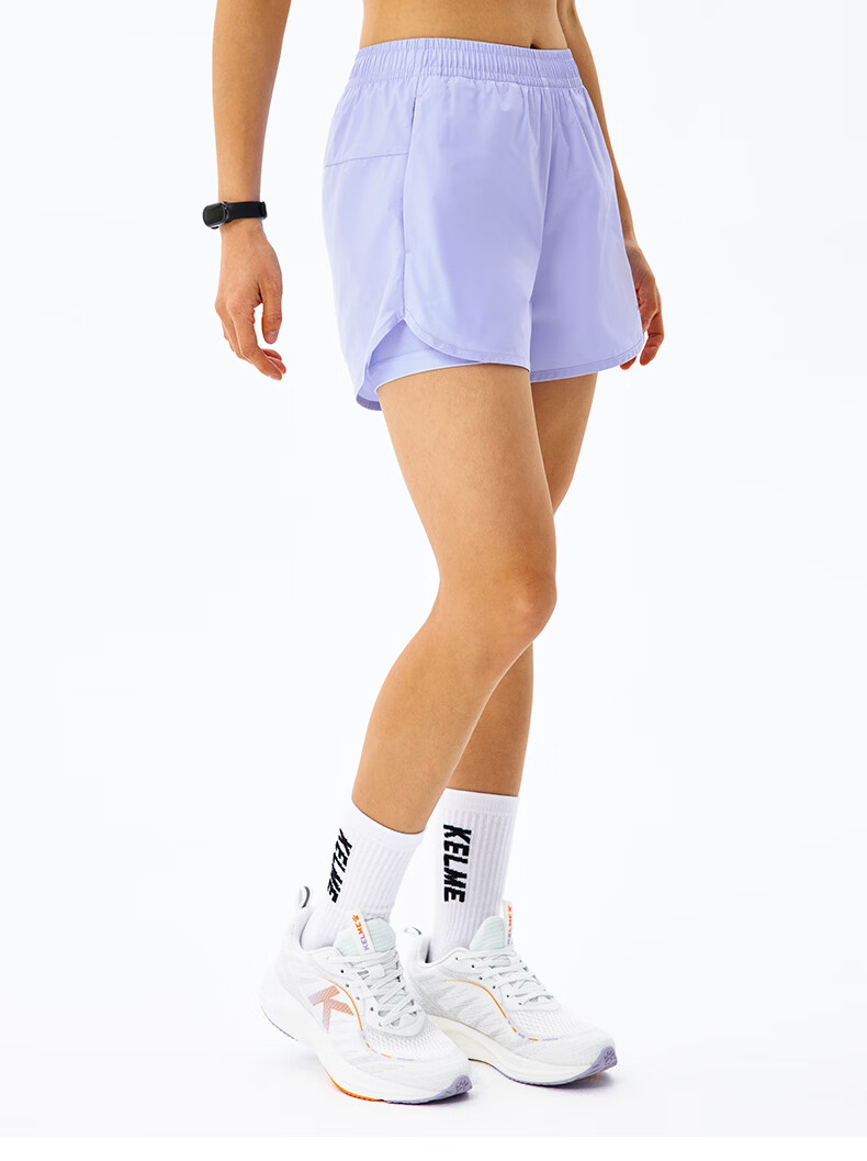 KELME Women's Quick-Dry Running Training Anti-Exposure Fake Two-Piece Sports Shorts Agate Black L 17