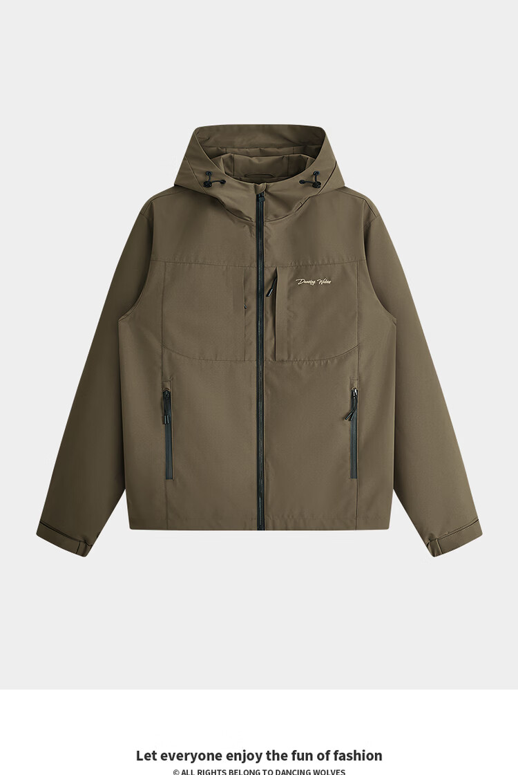 Dancing with Wolves [High Density Windproof] Hooded Jacket Men Outdoor Functional Trendy Commuter Casual Coat 701 Khaki L 2