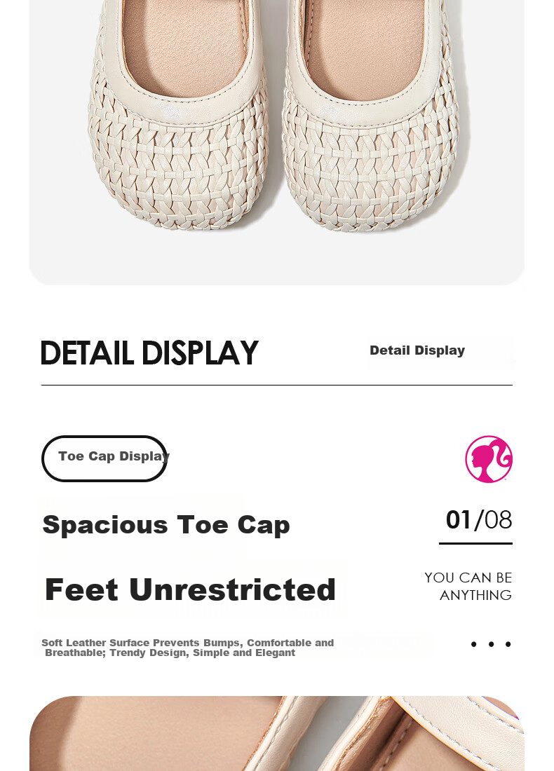 Barbie Children's Shoes Girls Spring Autumn Woven Leather Shoes Little Girls Fashion Closed-Toe Princess Shoes DA6916 Off-White Size 27 4
