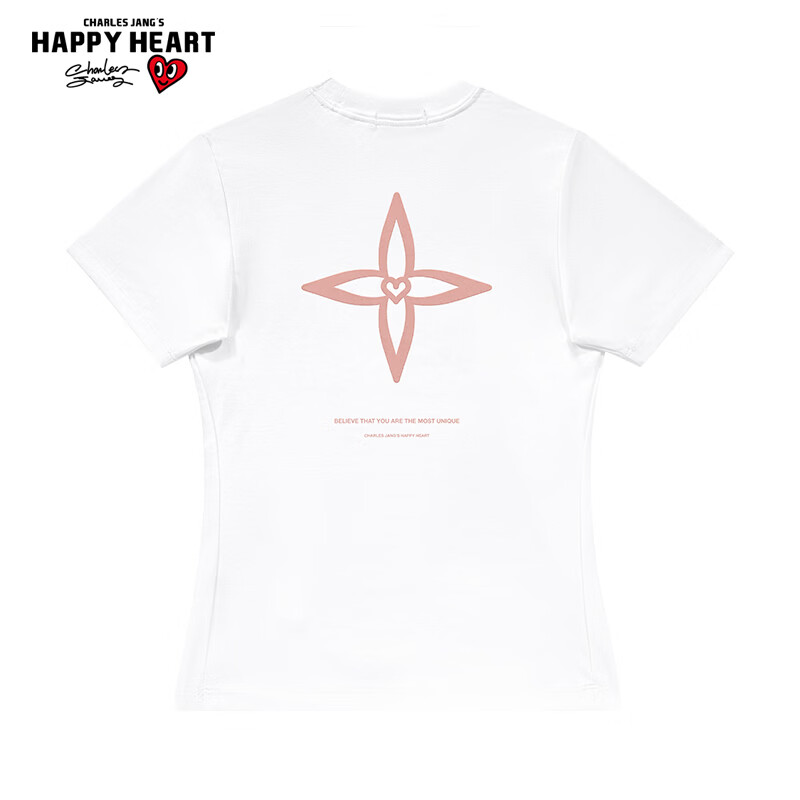 Charles Heart Trendy Short Sleeve Crop T-Shirt Summer Cross Back Print Slim Fit Hot Girl Style Top White F