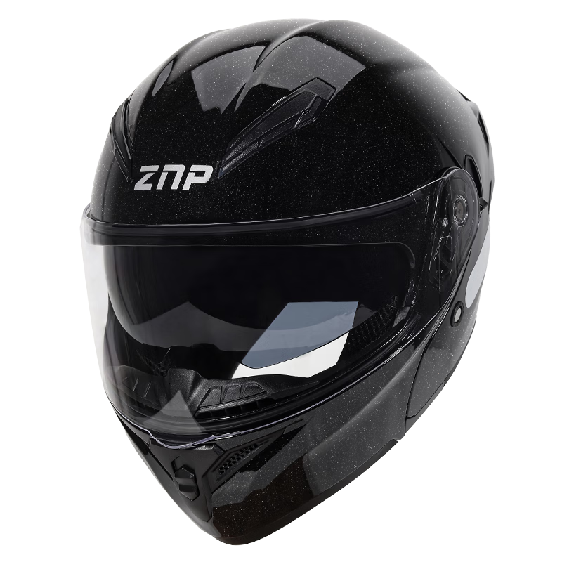 ZNP808 New National Standard Class A Motorcycle Electric Vehicle Helmet Flip-up Full-face Four Seasons Helmet Flashing Black M Bluetooth