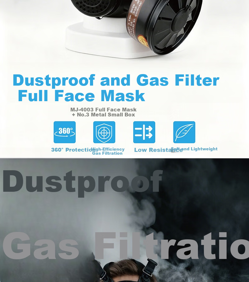 Puda MJ-4003 Full Face Gas Mask with No.3 Metal Canister, Self-Priming Organic Gas and Vapor Filter, Industrial Chemical Use, 1 Set 2
