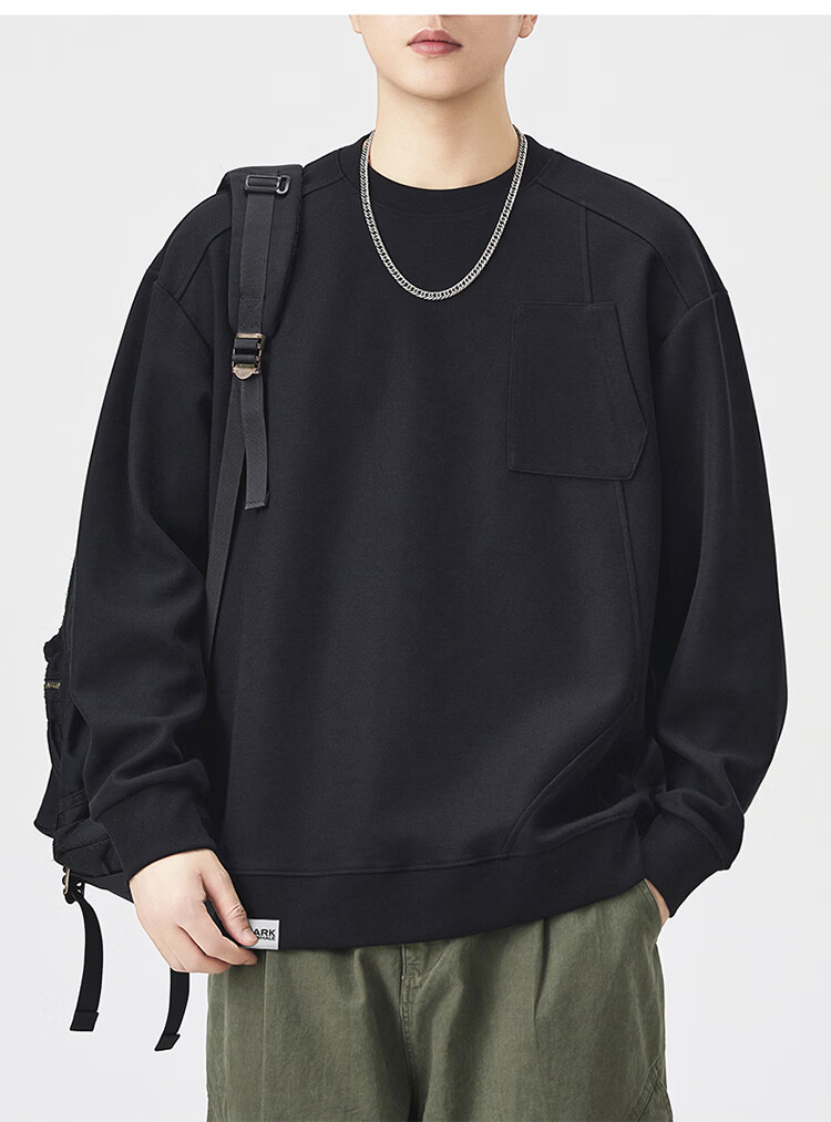 MARK FAIRWHALE Men's Sweatshirt Spring and Autumn American Style Crewneck Casual Loose Fit Trendy Black XL 9