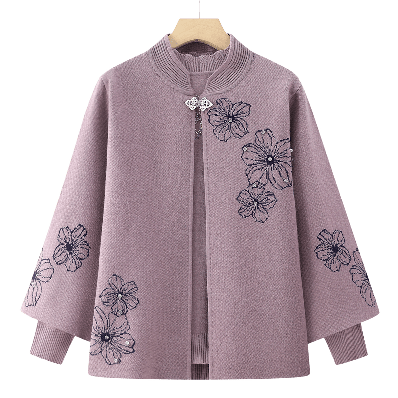 Fengxiao Middle-aged and Elderly Women's Autumn Winter Red Sweater Two-piece Set for 60-70 Year Olds, Zodiac Year of the Horse Clothing for Elderly Mothers