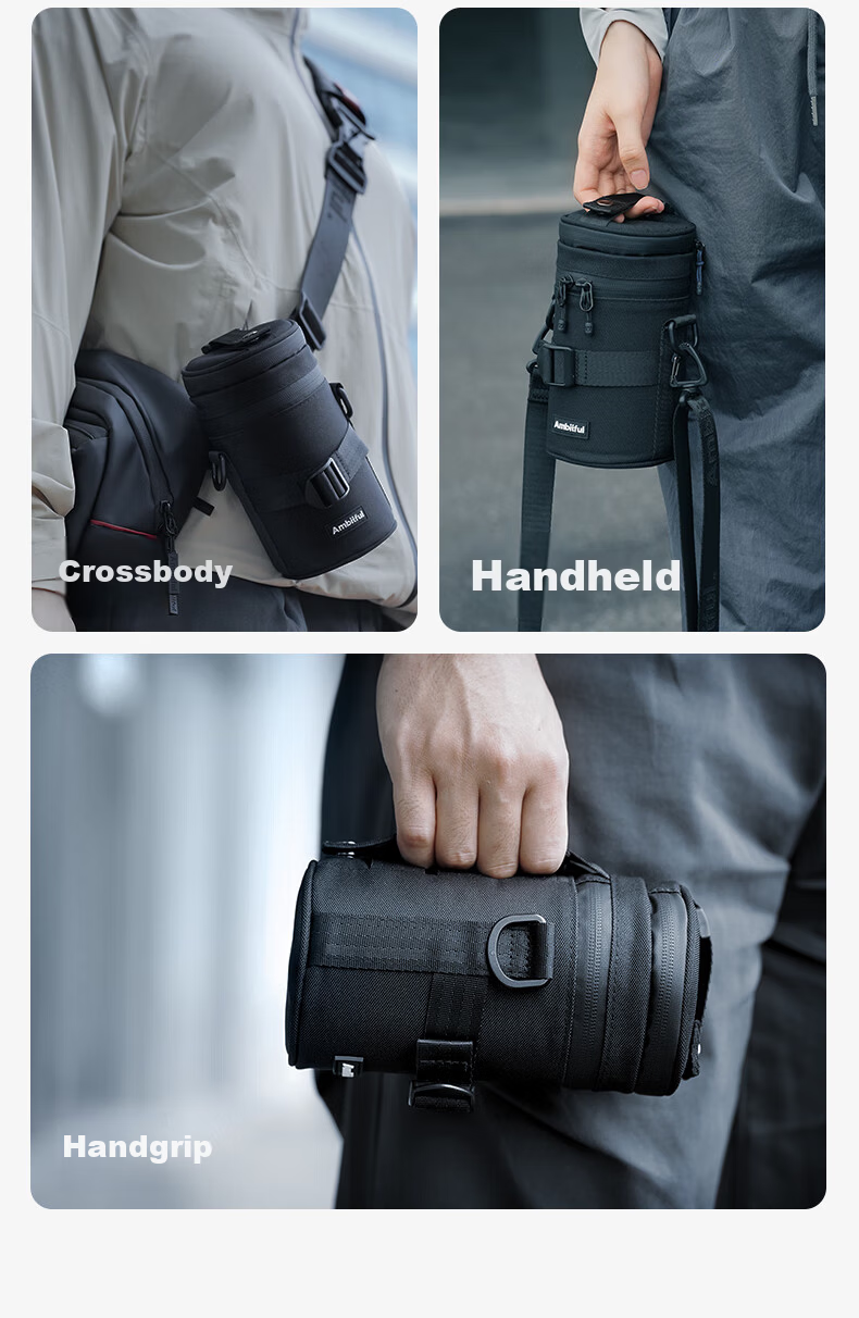 AMBITFUL Zhijie Lens Bag Storage Pouch Protective Case for Canon Nikon Sony Fuji Sigma Tamron DSLR Mirrorless Camera Lens Sleeve Barrel with Waist Hanging/Shoulder Strap 14