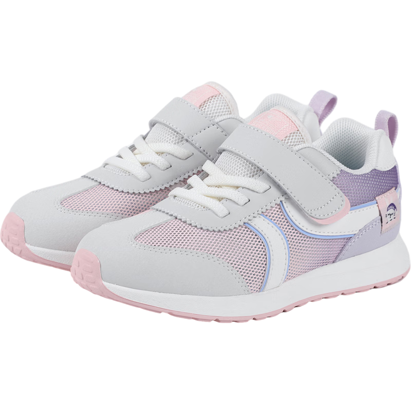 DR路KONG Spring Unisex Kids Velcro Walking Shoes Breathable Mesh Children's Shoes Purple/Grey/Pink Size 31