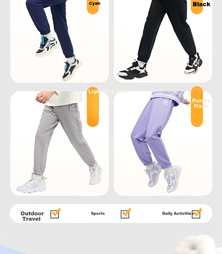 361° Kids Long Pants Spring 2026 Unisex School Knit Sports Stretch Pants Black 170 12