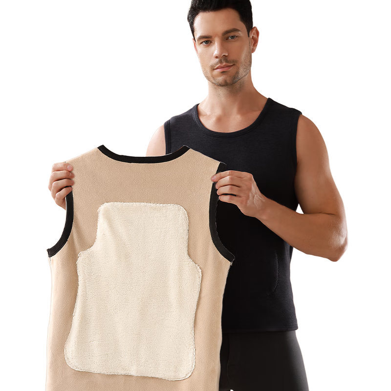 LangSha Men's Thermal Vest Fleece Lined Thickened Lamb Wool Base Layer Autumn Winter Insulated Gilet
