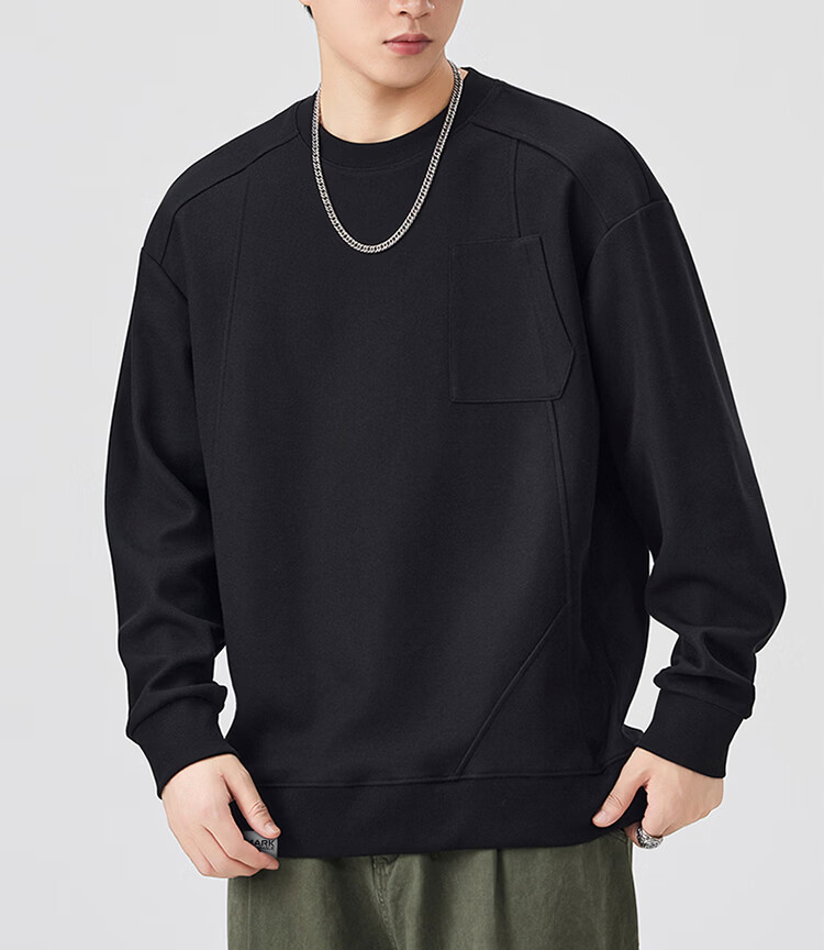 MARK FAIRWHALE Men's Sweatshirt Spring and Autumn American Style Crewneck Casual Loose Fit Trendy Black XL 8