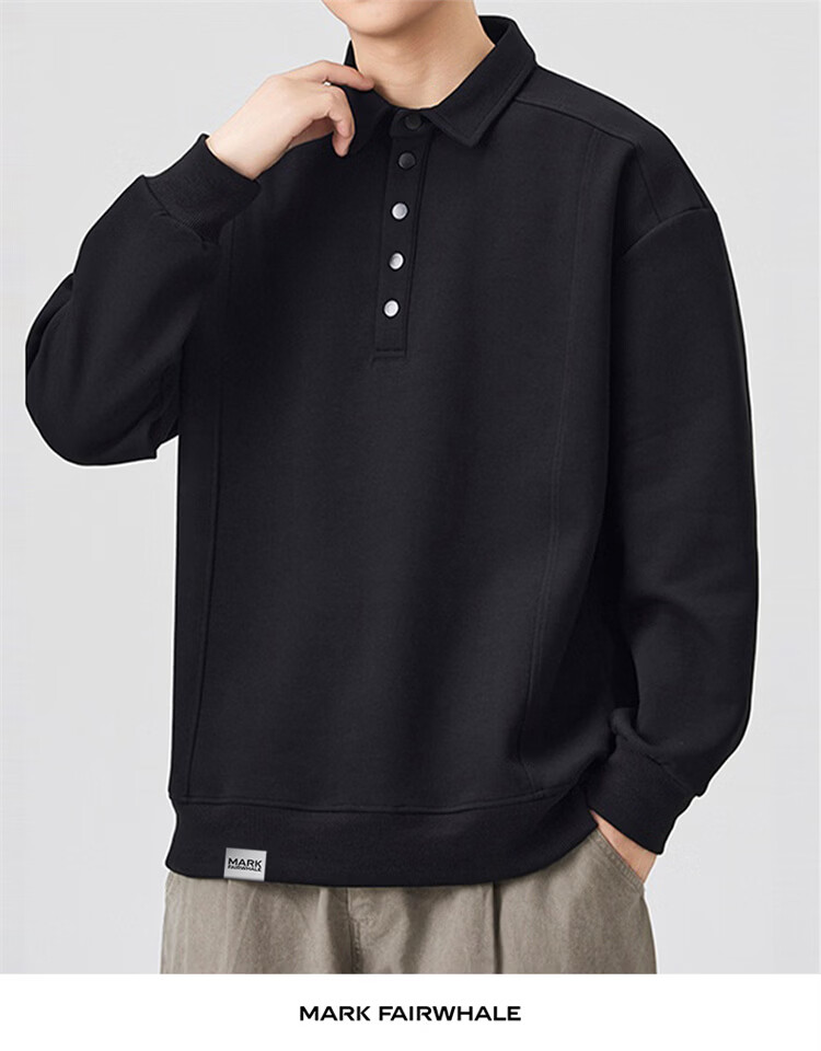 MARK FAIRWHALE Men's Sweatshirt Spring and Autumn Casual Jacket Long Sleeve Polo Shirt Men's T-Shirt Top Heather Gray XL 5