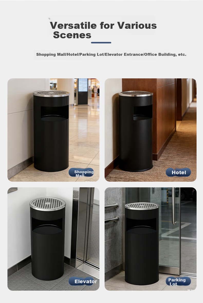 Supercloud Stainless Steel 16L Ashtray Trash Can Commercial Vertical Smoking Extinguishing Garbage Bin with Ashtray for Hotel Lobby 13
