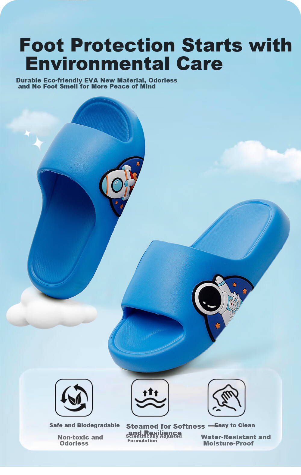 Guoluofi Astronaut Kids Summer Sandals Boys Non-slip Girls Cartoon Large Children Slippers Black Size 30-31 1