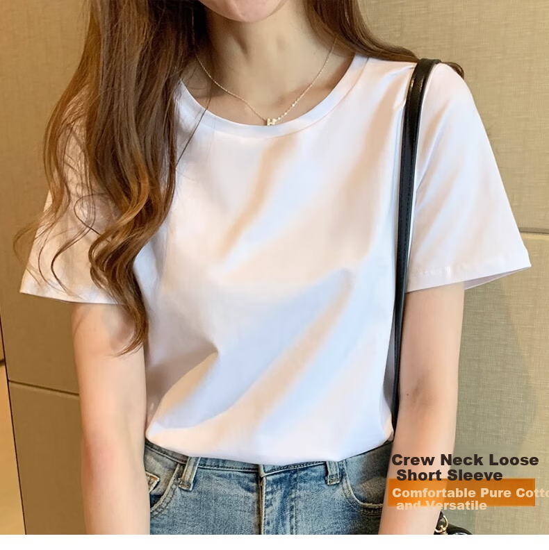 Woodpecker Women's Regular Shoulder Short Sleeve T-Shirt Summer 2025 New Loose Thin Solid Cotton Slim Fit Top White 4XL 1