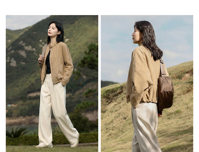 Demana [Wilderness New City] Spring Minimalist Stand Collar Invisible Edge Short Loose Slim PU Jacket for Women Premium 5
