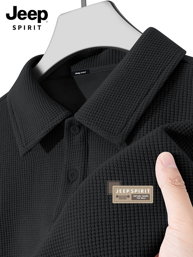 JEEP SPIRIT Men's Short Sleeve Polo Shirt Summer 2026 New Trendy Loose Heavyweight Waffle Knit Collar T-Shirt 19