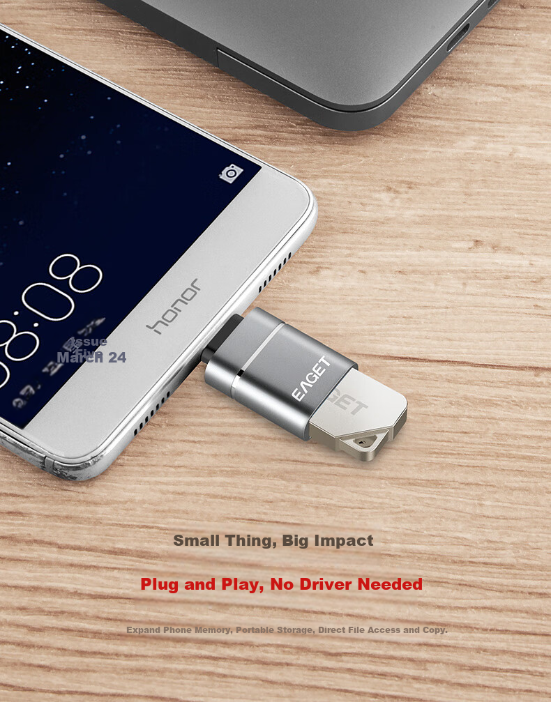 EAGET USB 3.0 EZ05 Type-C Adapter USB Flash Drive Connector Full Metal Gray External USB Drive Mouse Keyboard Adapter for Phones 2
