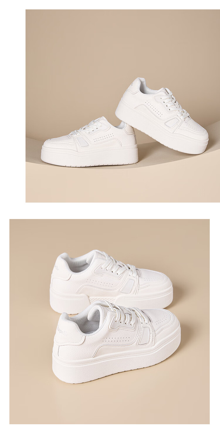 La Chapelle Women's Retro Thick-Soled Casual Sneakers Height-Increasing Versatile Sports White Shoes 655 Red Size 35 7