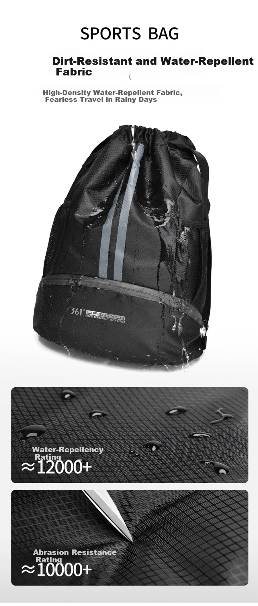 361° Sports Bag for Men Swimming Bag Basketball Bag Football Backpack Training Fitness Drawstring Shoulder Bag Black 5