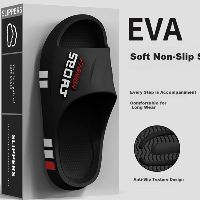 Seven Colors Spinning Men's Outdoor Anti-Slip Sports Shock Absorption Beach Slippers Home Bathroom Summer Cool Slippers Black Size 40-41