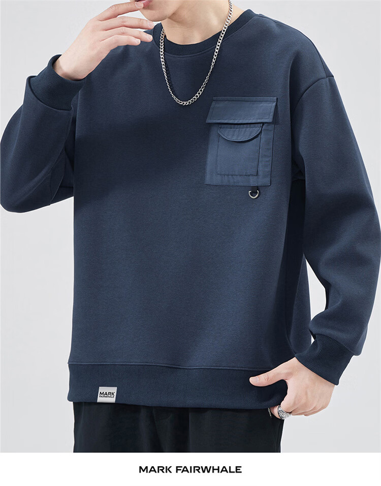 MARK FAIRWHALE Men's Sweatshirt Spring Autumn American Style Casual Long Sleeve T-Shirt Black L 4