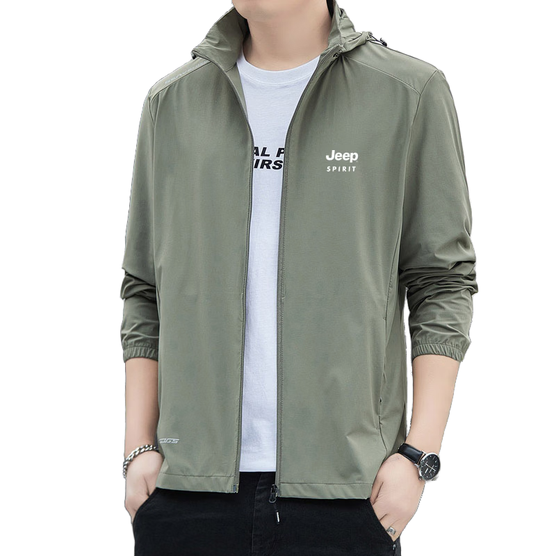 JEEP SPIRIT Men's UPF50+ Summer Ice Silk Outdoor UV Protection Sun Jacket Green Gray XL